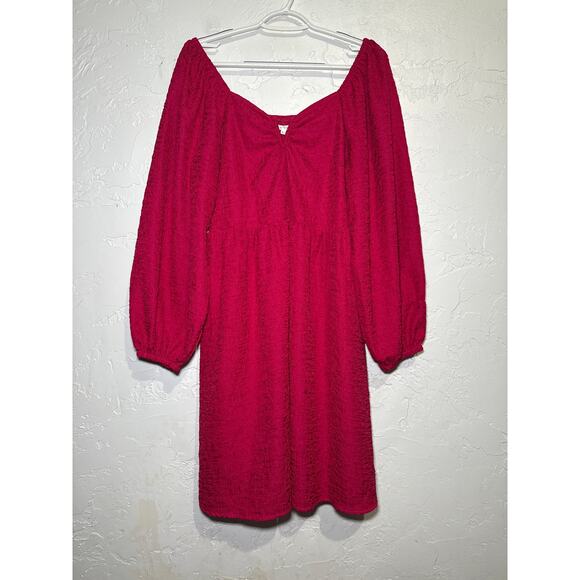 Maurices pink babydoll textured balloon sleeve dress womens large coquette boho - Picture 1 of 9